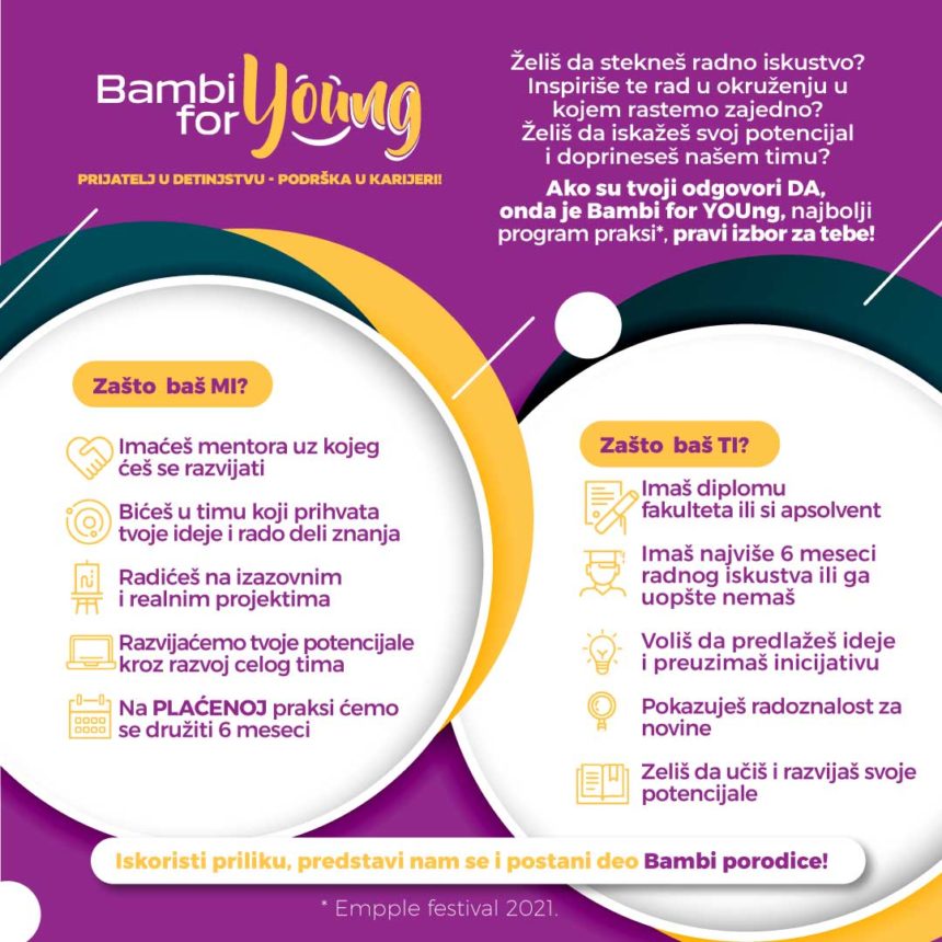 BFY oglas- 1;1, drustvene mreze Bambi for YOUng: PLAĆENE PRAKSE ZA STUDENTE ZAVRŠNIH GODINA